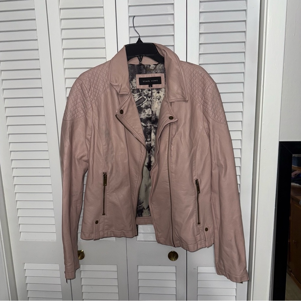 Black rivet Pink faux Leather Jacket